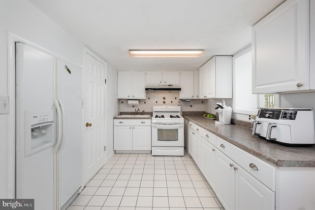 4 Hallbrook Ct, Baltimore, MD 21236 - kitchen featuring a sink, under cabinet range hood, white appliances, and white cabinetry