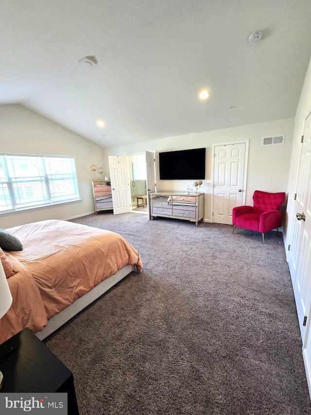 101 Saratoga Ct, North East, MD 21901 - carpeted bedroom featuring visible vents, recessed lighting, and vaulted ceiling
