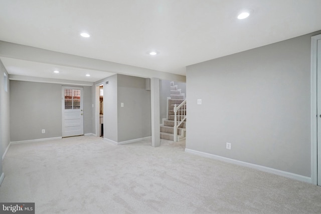 1310 S Columbus St, Arlington, VA 22204 - finished below grade area with recessed lighting, light carpet, and stairway