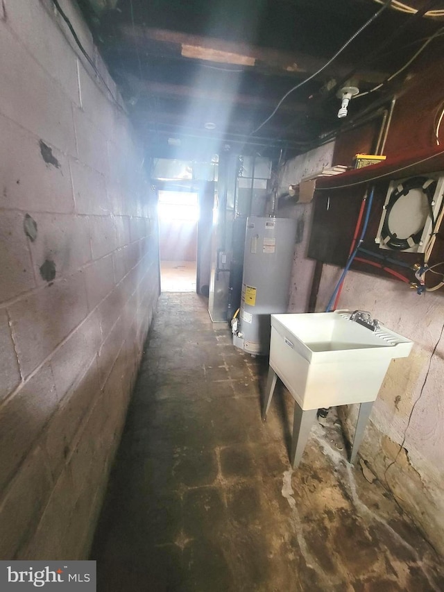 7107 Oakland St, Philadelphia, PA 19149 - basement with water heater and a sink