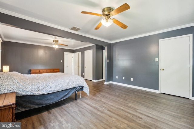 1321 Bayshire Ln, Herndon, VA 20170 - bedroom with wood finished floors, baseboards, ornamental molding, and ceiling fan