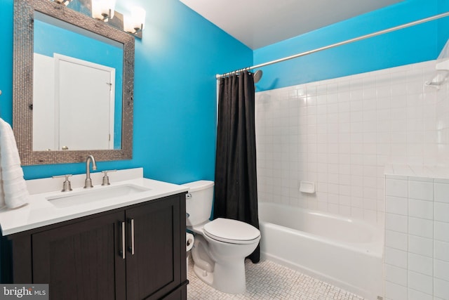 1321 Bayshire Ln, Herndon, VA 20170 - bathroom featuring tile patterned floors, toilet, shower / bath combo with shower curtain, and vanity