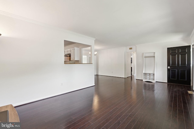 1321 Bayshire Ln, Herndon, VA 20170 - unfurnished living room featuring dark wood-style floors, baseboards, and crown molding