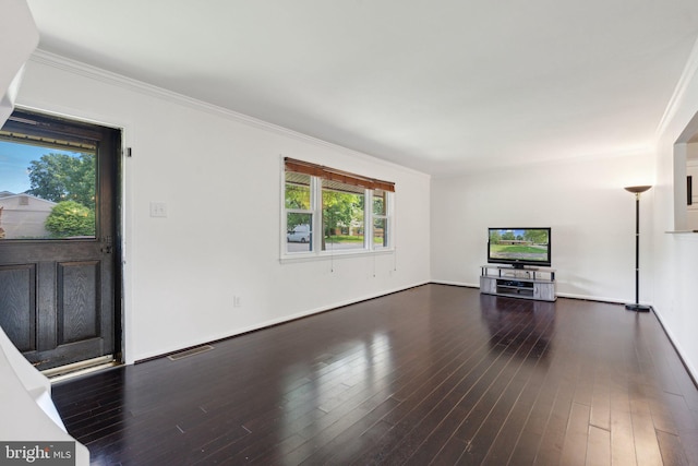 1321 Bayshire Ln, Herndon, VA 20170 - unfurnished living room with dark wood finished floors and crown molding