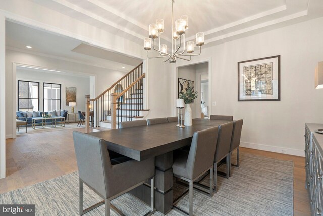 11632 Pine Tree Dr, Fairfax, VA 22033 - dining space featuring recessed lighting, wood finished floors, stairs, a chandelier, and baseboards