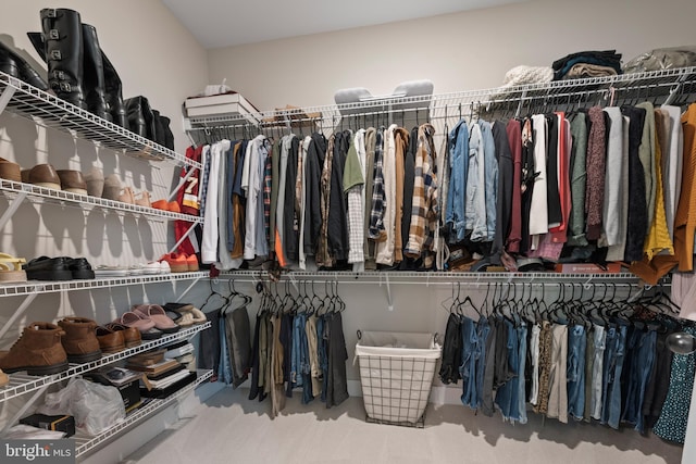 walk in closet with carpet flooring