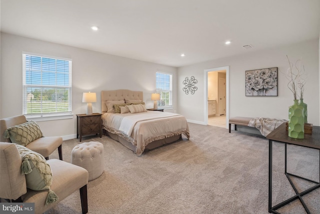 147 Parker Dr, Middletown, DE 19709 - carpeted bedroom with baseboards, recessed lighting, ensuite bath, and visible vents