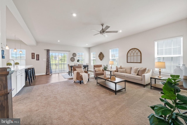 147 Parker Dr, Middletown, DE 19709 - living room with carpet floors, recessed lighting, ceiling fan, and baseboards