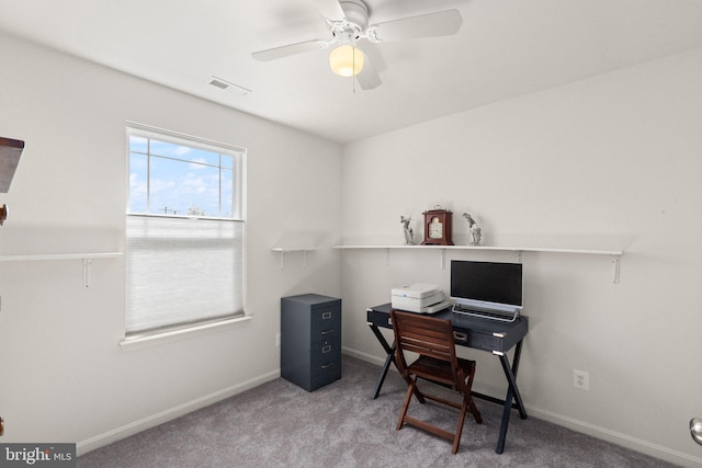 418 N Stokes, Havre De Grace, MD 21078 - office area with visible vents, ceiling fan, carpet flooring, and baseboards