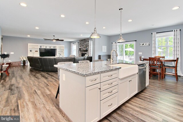 108 Chimney Swift Rd, Fredericksburg, VA 22406 - kitchen with stainless steel dishwasher, a sink, wood finished floors, and recessed lighting