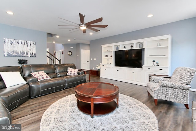 108 Chimney Swift Rd, Fredericksburg, VA 22406 - living room with recessed lighting, a ceiling fan, and wood finished floors