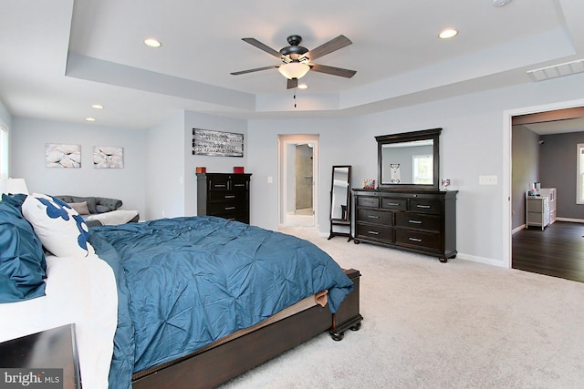 108 Chimney Swift Rd, Fredericksburg, VA 22406 - bedroom featuring recessed lighting, carpet flooring, a raised ceiling, and visible vents