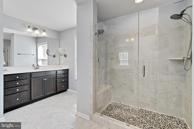 108 Chimney Swift Rd, Fredericksburg, VA 22406 - bathroom featuring baseboards, tile patterned floors, a stall shower, and vanity