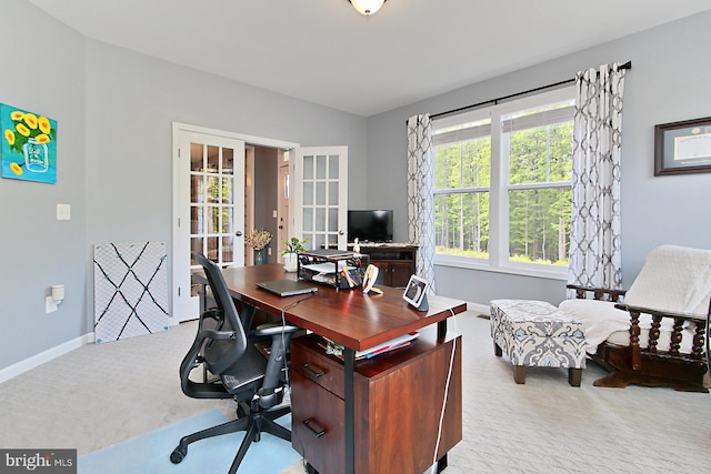 108 Chimney Swift Rd, Fredericksburg, VA 22406 - office with baseboards, light carpet, and french doors
