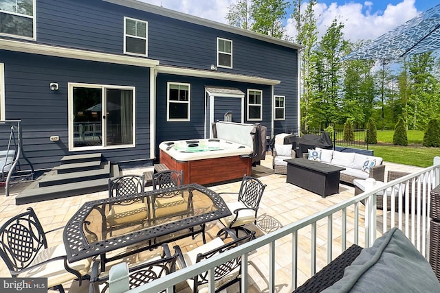 108 Chimney Swift Rd, Fredericksburg, VA 22406 - view of patio / terrace with outdoor lounge area, a hot tub, and outdoor dining space