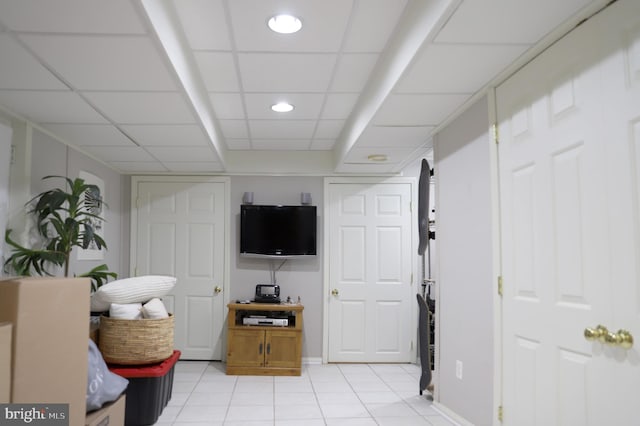610 Valley Brook Dr, Silver Spring, MD 20904 - interior space featuring recessed lighting, baseboards, a drop ceiling, and light tile patterned floors