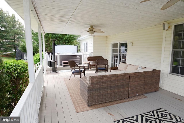 2350 Josie Ln, Harleysville, PA 19438 - wooden terrace with an outdoor living space and a ceiling fan