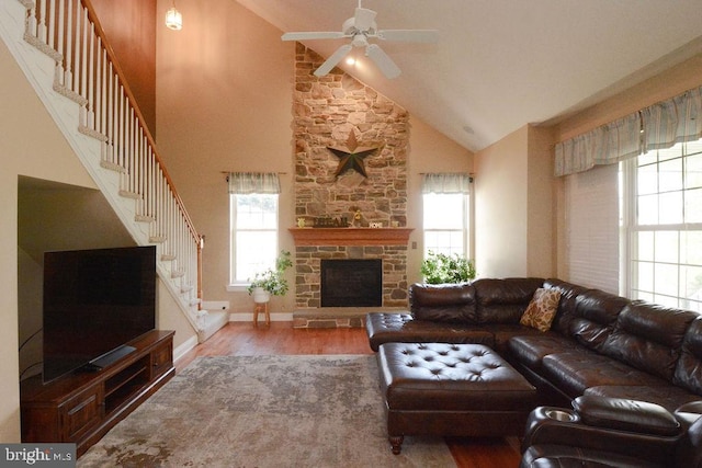 2350 Josie Ln, Harleysville, PA 19438 - living room with stairway, a wealth of natural light, and wood finished floors