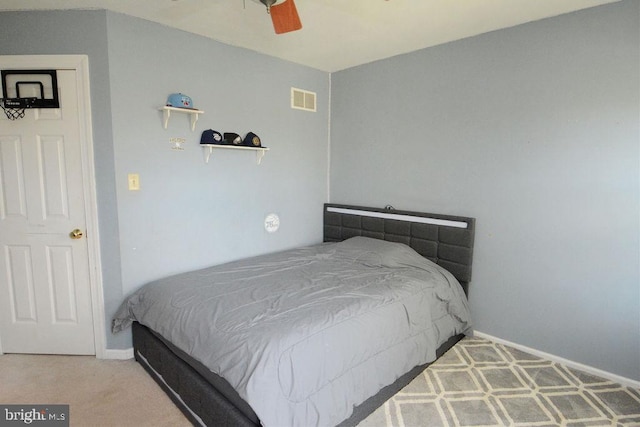 2350 Josie Ln, Harleysville, PA 19438 - carpeted bedroom with baseboards, visible vents, and a ceiling fan