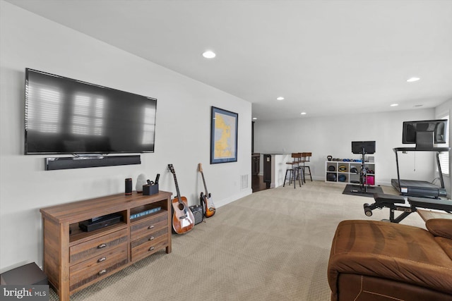 29710 Seagrass Ct, Dagsboro, DE 19939 - living room featuring carpet flooring, visible vents, baseboards, and recessed lighting