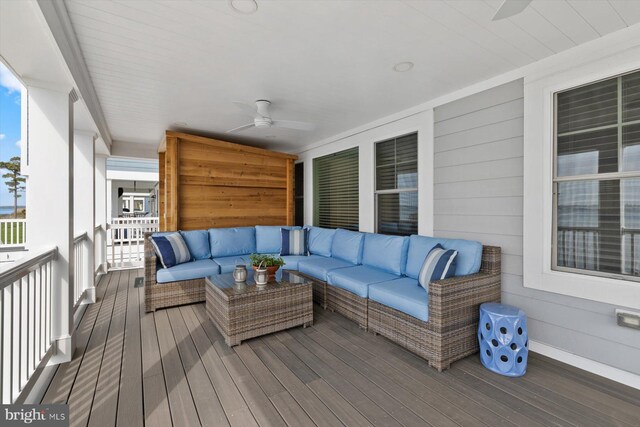 29710 Seagrass Ct, Dagsboro, DE 19939 - deck with an outdoor hangout area and ceiling fan
