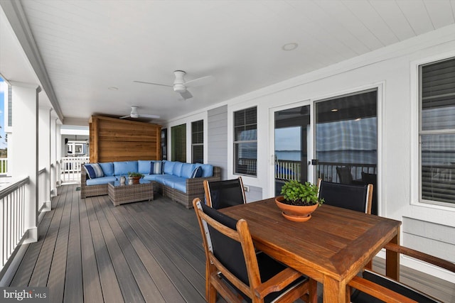 29710 Seagrass Ct, Dagsboro, DE 19939 - wooden terrace with ceiling fan and an outdoor living space