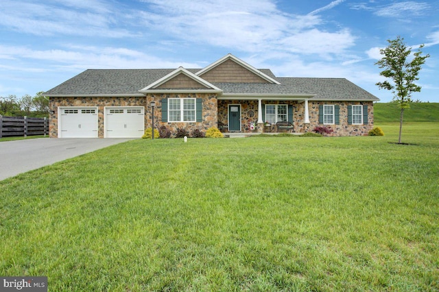 230 Meadowcreek Dr N, Chambersburg, PA 17202 - craftsman inspired home with driveway, fence, a garage, a porch, and a front lawn