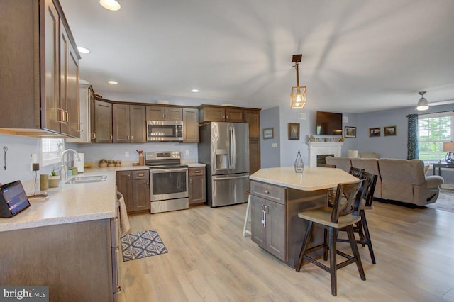 230 Meadowcreek Dr N, Chambersburg, PA 17202 - kitchen with a sink, stainless steel appliances, light wood-style flooring, light countertops, and open floor plan