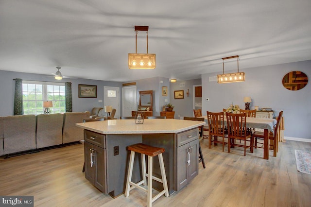 230 Meadowcreek Dr N, Chambersburg, PA 17202 - kitchen with light countertops, light wood-type flooring, a kitchen island, and pendant lighting
