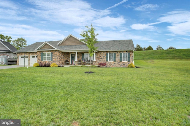 230 Meadowcreek Dr N, Chambersburg, PA 17202 - ranch-style house featuring a front yard, a porch, and a garage