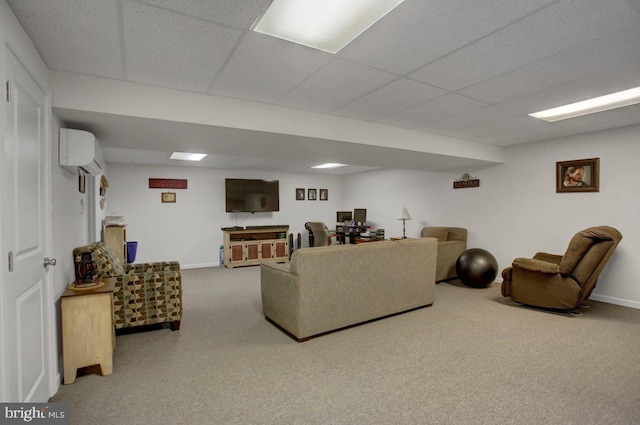 230 Meadowcreek Dr N, Chambersburg, PA 17202 - living room with a drop ceiling, baseboards, a wall unit AC, and carpet floors