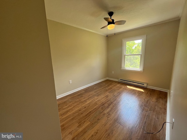 28 Wenner Dr, Brunswick, MD 21716 - unfurnished room with ornamental molding, baseboard heating, ceiling fan, and wood finished floors