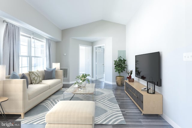 645 Constellation Sq SE Unit L, Leesburg, VA 20175 - living area featuring visible vents, baseboards, lofted ceiling, and wood finished floors