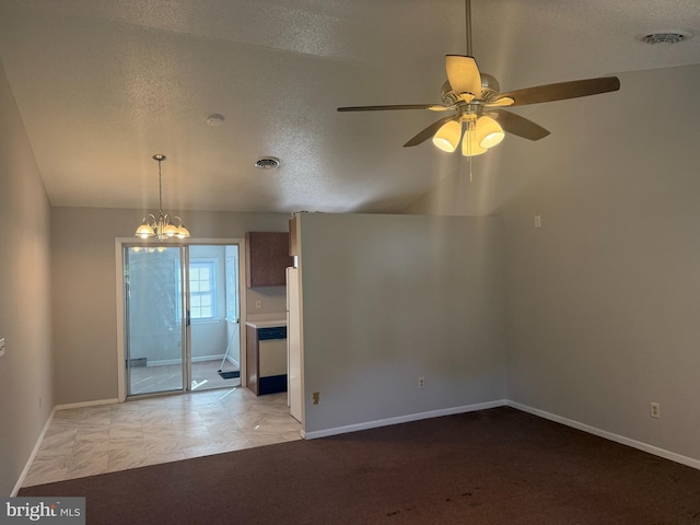 8135 Burnt Branch Dr, Salisbury, MD 21801 - empty room with a textured ceiling, a ceiling fan, baseboards, and a chandelier