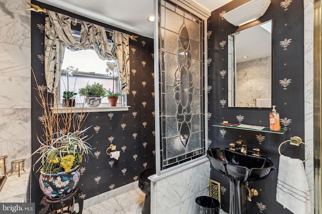 2217 Locust St, Philadelphia, PA 19103 - bathroom featuring marble finish floor and a sink