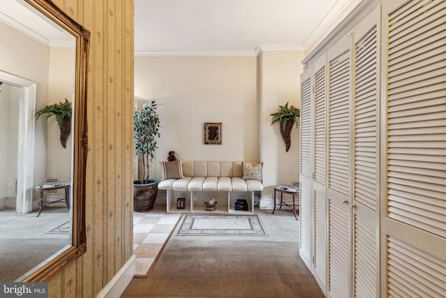 2217 Locust St, Philadelphia, PA 19103 - corridor with crown molding, carpet, and baseboards