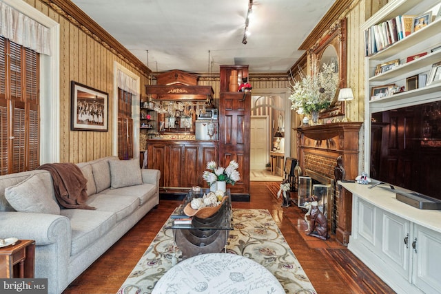 2217 Locust St, Philadelphia, PA 19103 - living room with dark wood finished floors and a fireplace