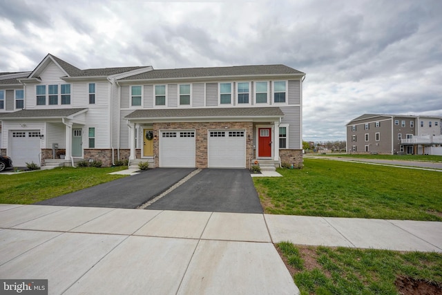 43 Pratt, Lawrence Township, NJ 08648 - view of front of property with driveway, entry steps, stone siding, a front yard, and a garage