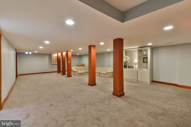 3703 Spruce St, Bristol, PA 19007 - finished basement featuring recessed lighting, carpet flooring, and baseboards
