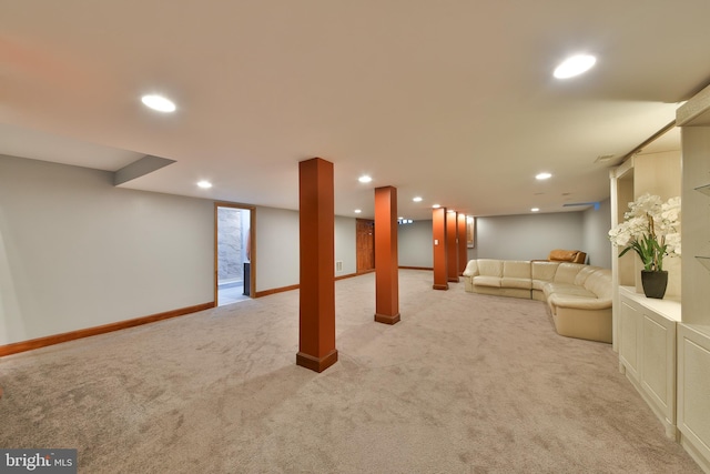 3703 Spruce St, Bristol, PA 19007 - finished below grade area with carpet floors, recessed lighting, baseboards, and visible vents