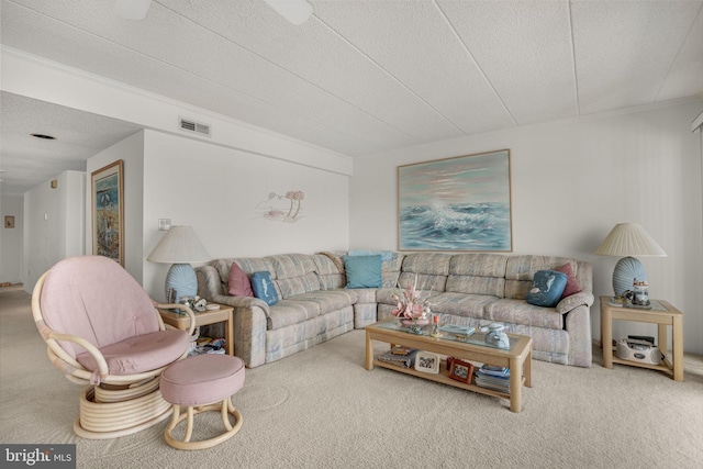 423 14th St Unit 205K, Ocean City, MD 21842 - carpeted living area with visible vents and a textured ceiling