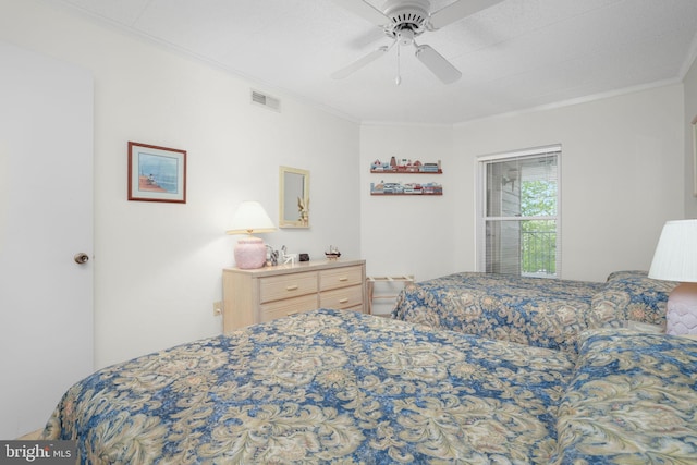 423 14th St Unit 205K, Ocean City, MD 21842 - bedroom featuring a ceiling fan, crown molding, and visible vents