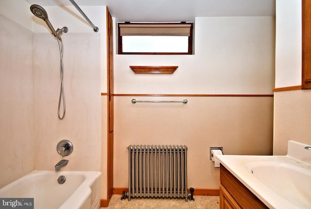 133 Main St, East Greenville, PA 18041 - full bath featuring radiator heating unit, vanity, bathtub / shower combination, and baseboards
