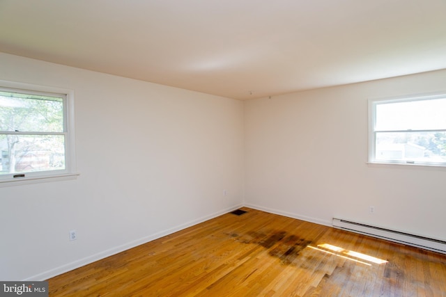 2500 Eberhart Rd, Quakertown, PA 18951 - spare room with baseboards, a baseboard radiator, light wood finished floors, and visible vents