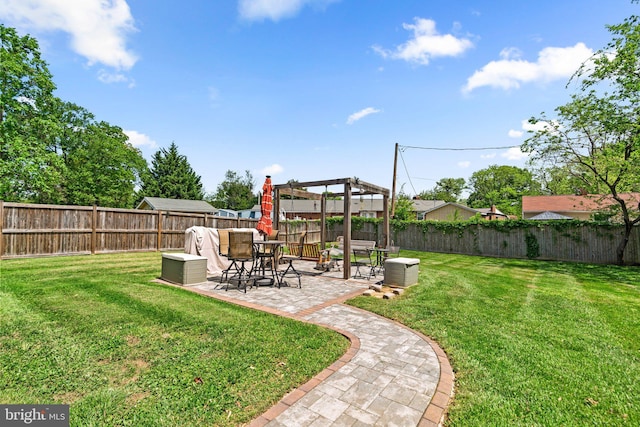 view of yard featuring a fenced backyard and a patio