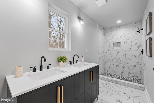6955 Solomons Island Rd N, Sunderland, MD 20689 - full bath featuring a marble finish shower, marble finish floor, and a sink