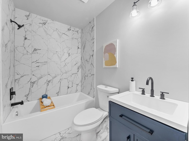 6955 Solomons Island Rd N, Sunderland, MD 20689 - bathroom with toilet, shower / bathtub combination, vanity, and marble finish floor