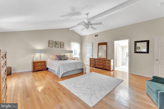 79 Wolfpack Rd, Hamilton, NJ 08619 - bedroom with visible vents, light wood-type flooring, baseboards, lofted ceiling with beams, and ensuite bath