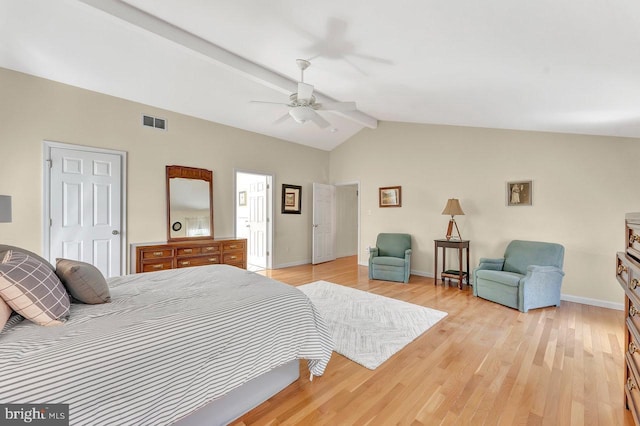 79 Wolfpack Rd, Hamilton, NJ 08619 - bedroom with baseboards, vaulted ceiling with beams, light wood finished floors, and visible vents