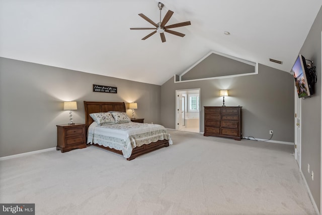 9804 Luck Penny Ct, Bristow, VA 20136 - carpeted bedroom with lofted ceiling, baseboards, ensuite bathroom, and ceiling fan